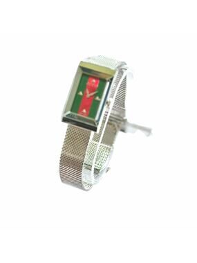 New Full Set Gucci G-Frame Women Watch Steel Green Red Silver 147.4 YA147401